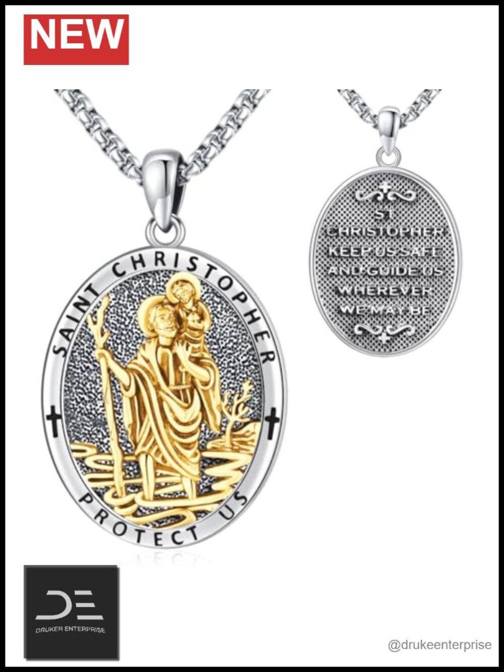 925 Sterling Silver St Christopher Patron Saint Traveler Protector Necklace